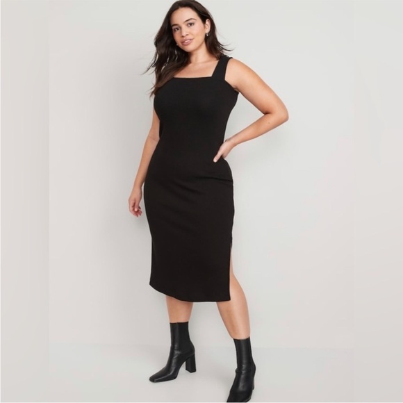 NWT! Black Fitted Sleeveless Rib-Knit Midi Dress for Women - Multiple Sizes💛 - Picture 1 of 7